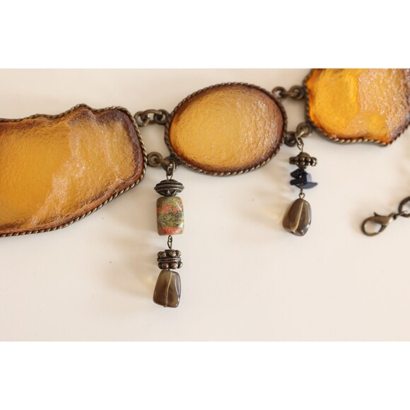 Vintage Resin Large Stone Crystal Link Chain Belt Jasper Glass Witchy Western main image 11